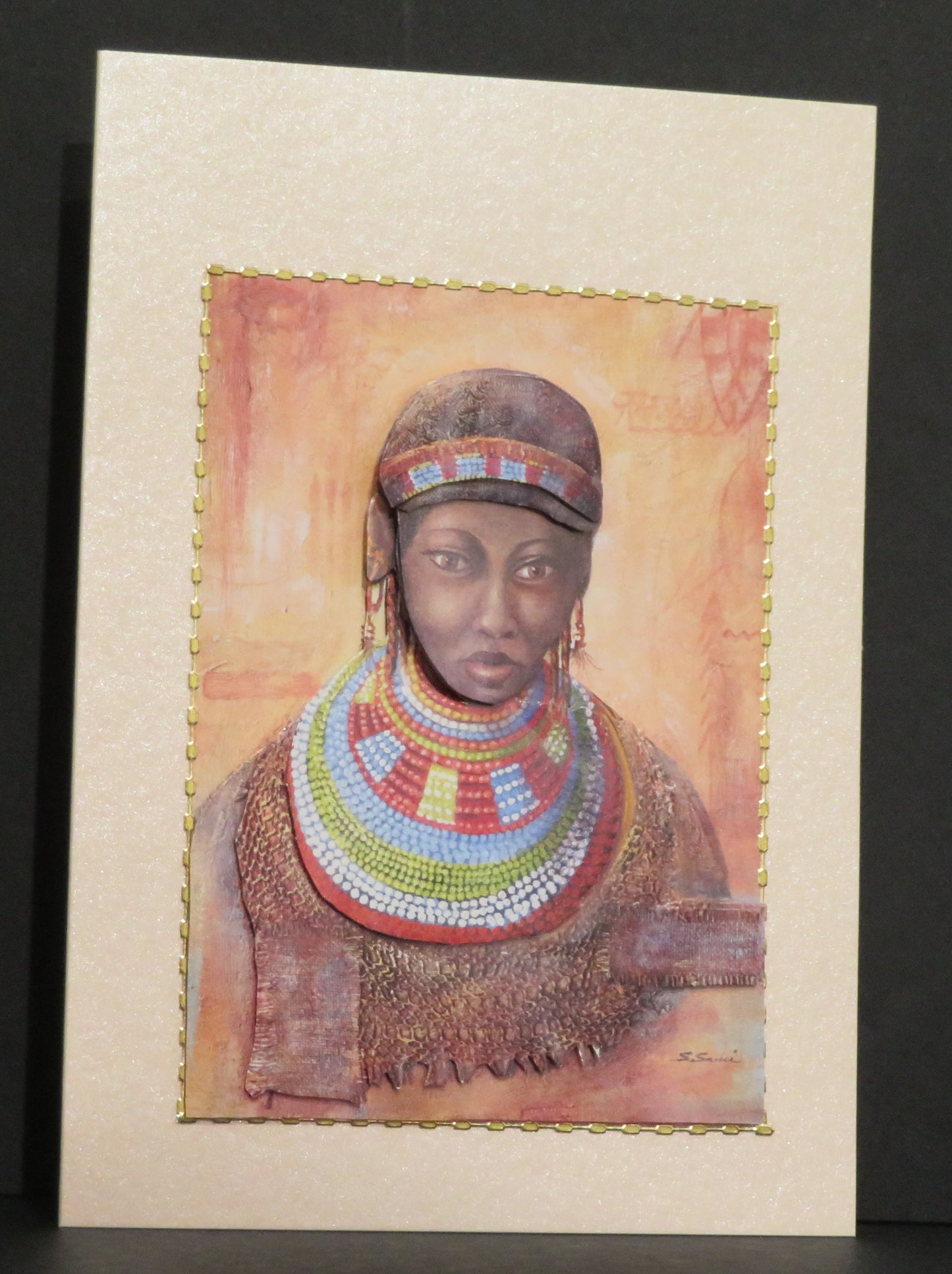 Carte artisanale 3D - Portrait tribal coloré