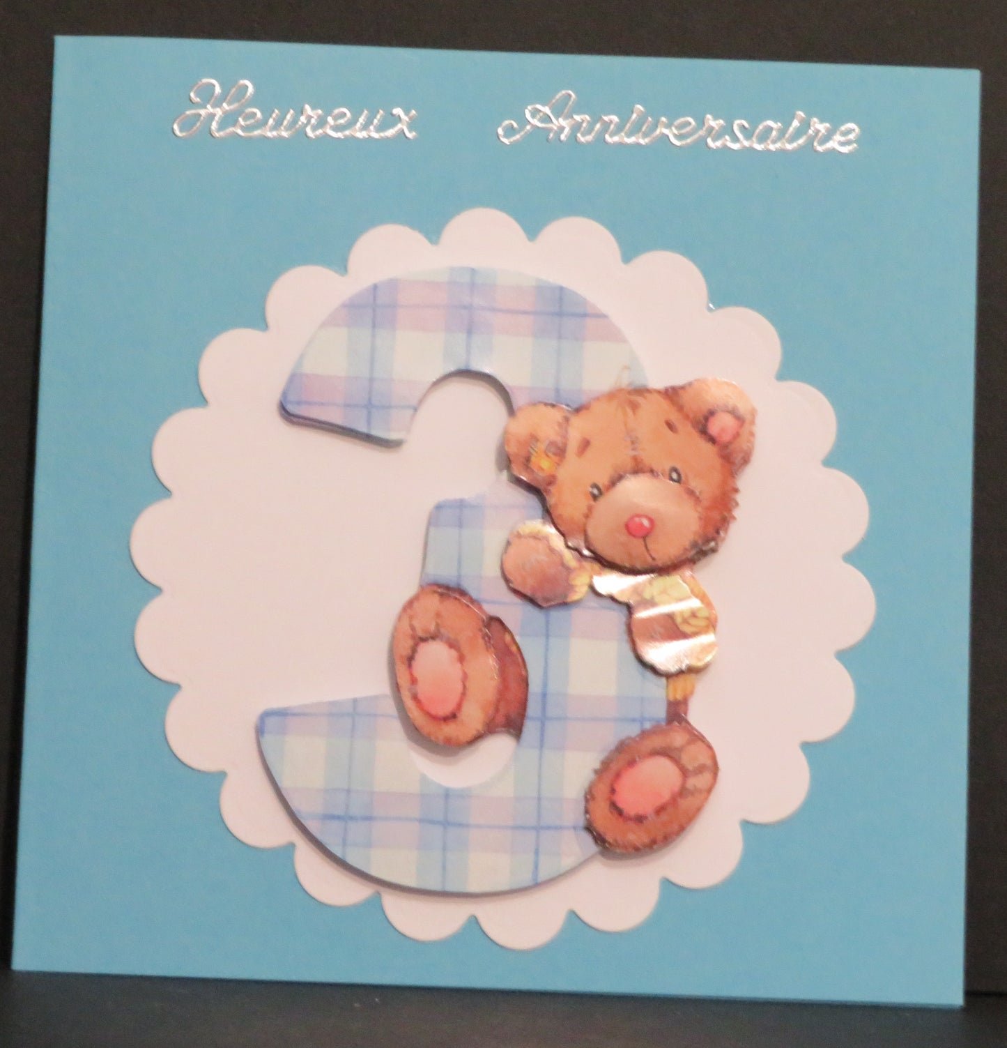 Carte artisanale 3D - Anniversaire 3 ans