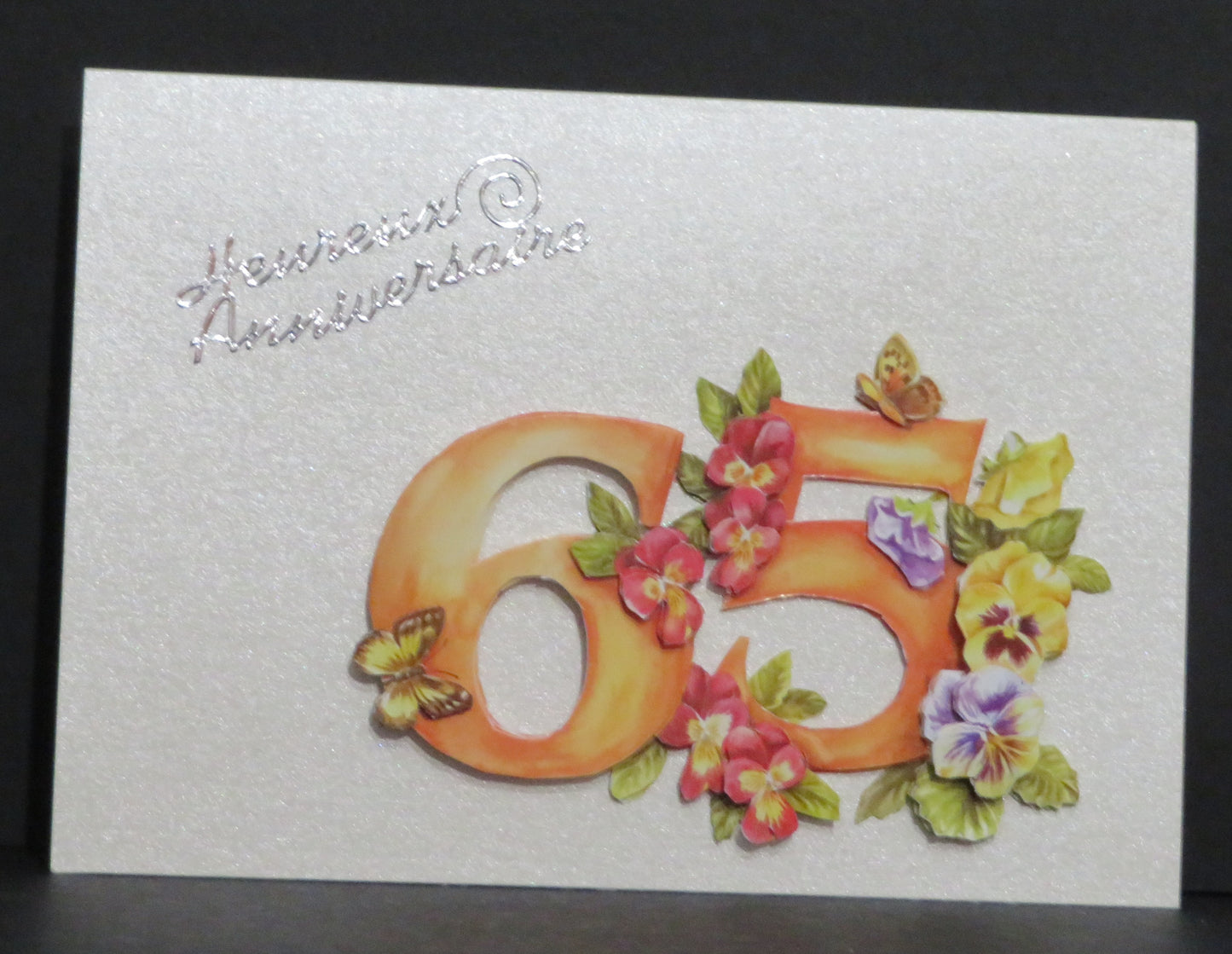 Carte artisanale 3D - Anniversaire 65 ans