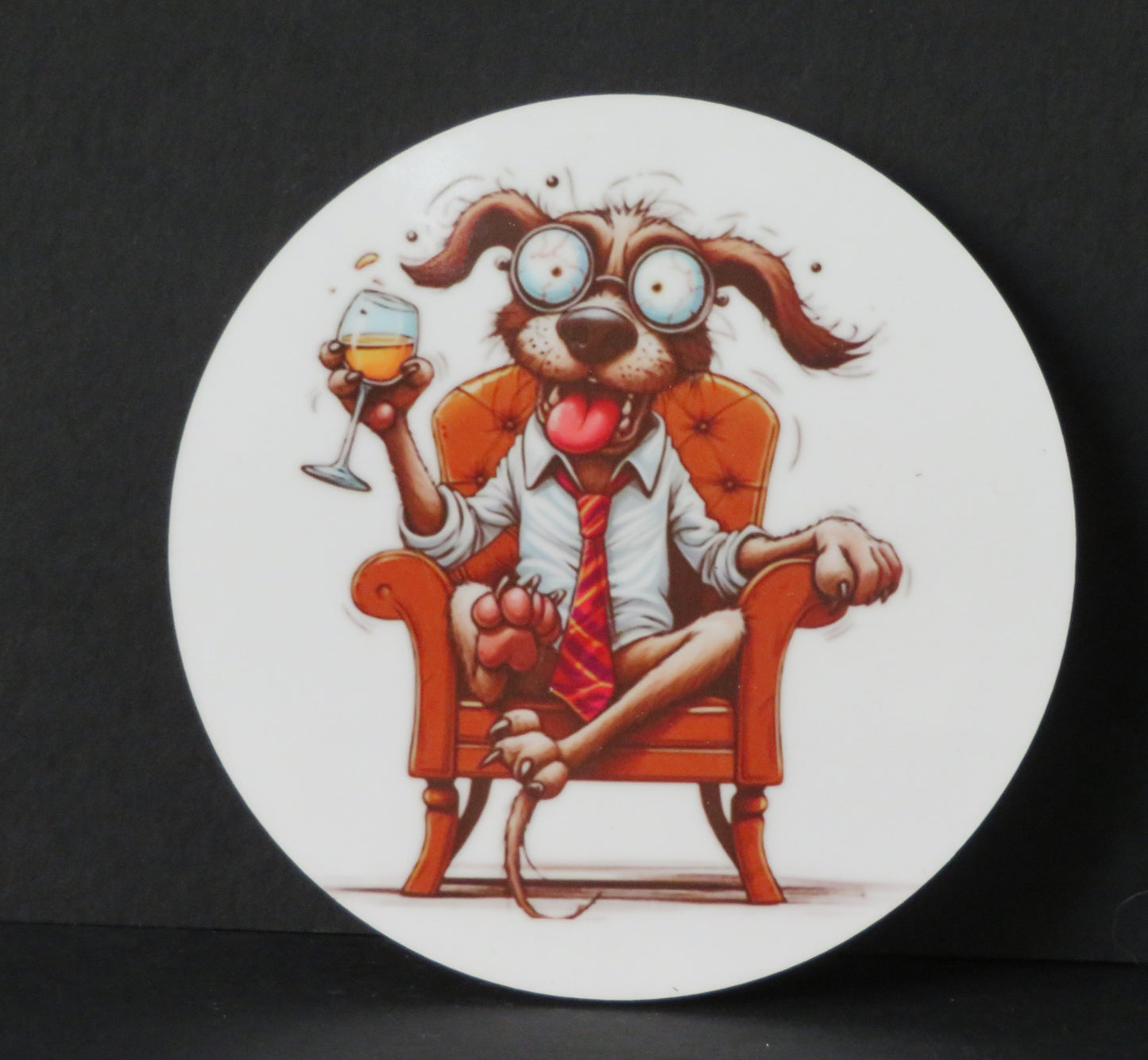Sous-verre humour - Chien classe et relax au verre.