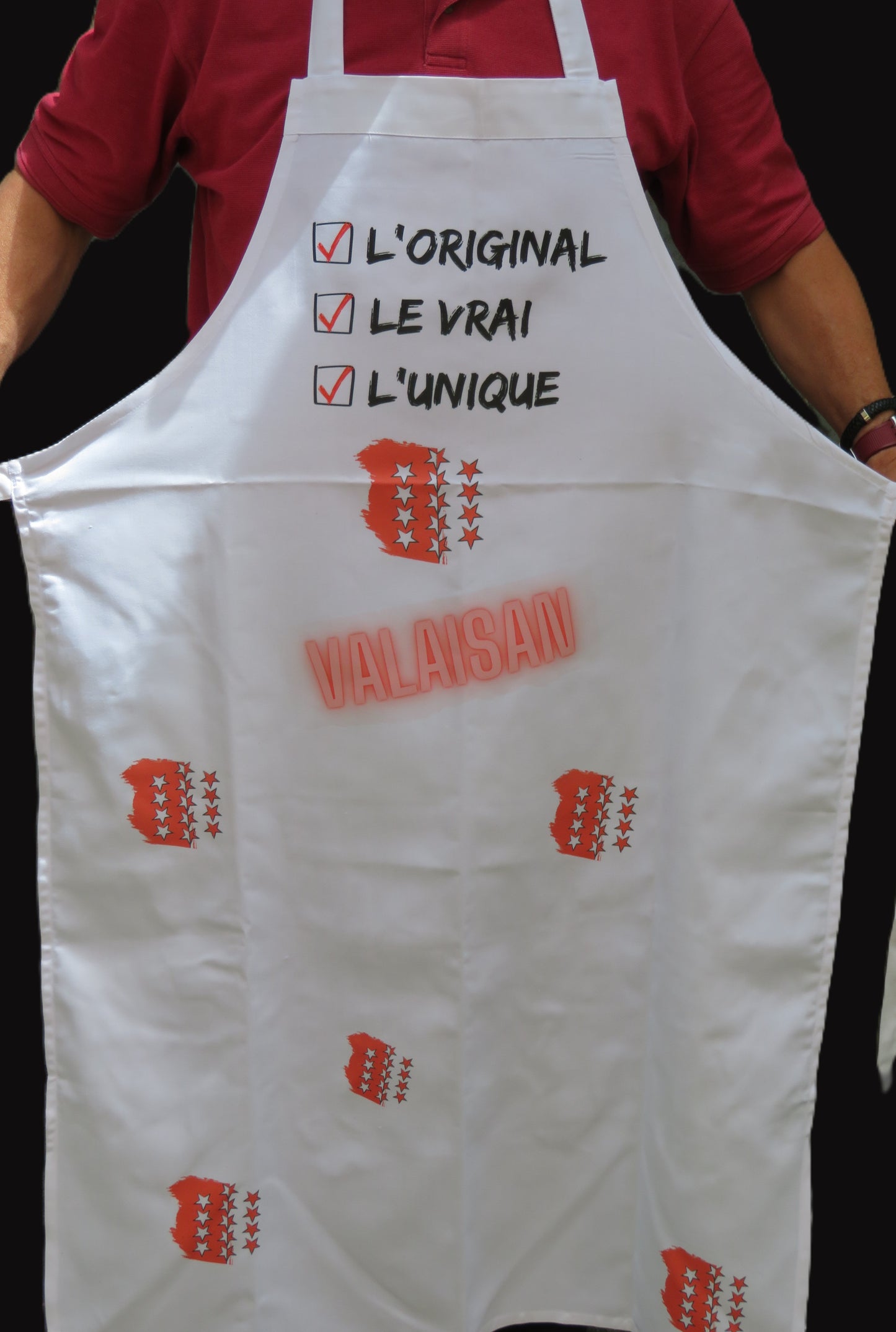 Tablier humoriste - " L'original, le vrai, l'unique... Valaisan"