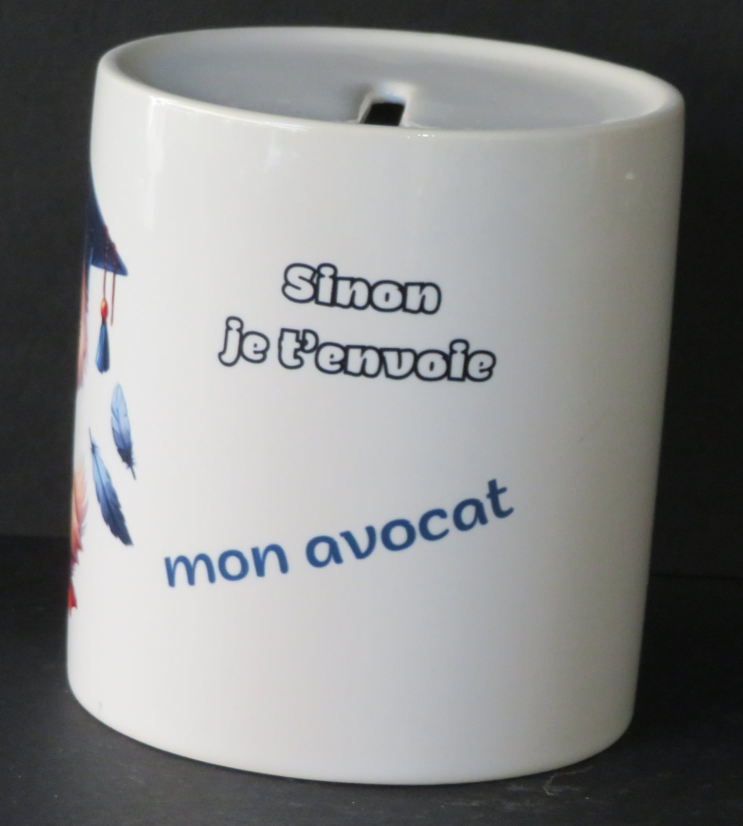 Tirelire "T'as intérêt à mettre des sous sinon je t'envoie mon avocat"