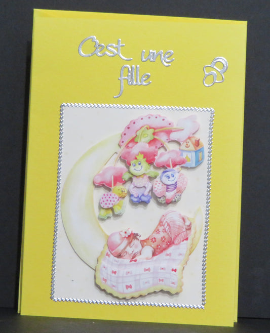 Carte artisanale - C'est une fille (version colorée)