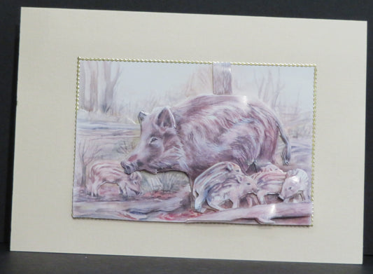 Carte artisanale 3D - Famille de sanglier