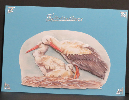Carte artisanale 3D - Félicitations cigognes