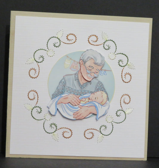 Carte artisanale 3D et brodée - Tendresse intergénérationnelle