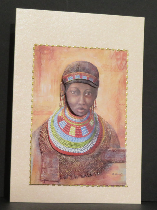 Carte artisanale 3D - Portrait tribal coloré