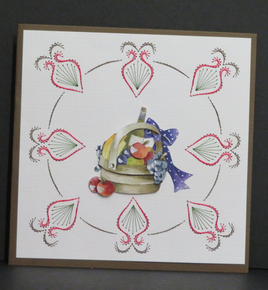 Carte artisanale 3D et broderie - Panier pique-nique