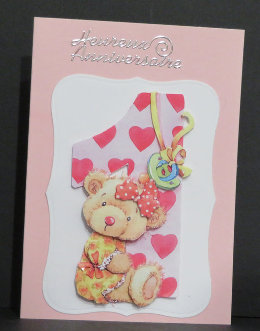 Carte artisanale 3D - Anniversaire 1 an