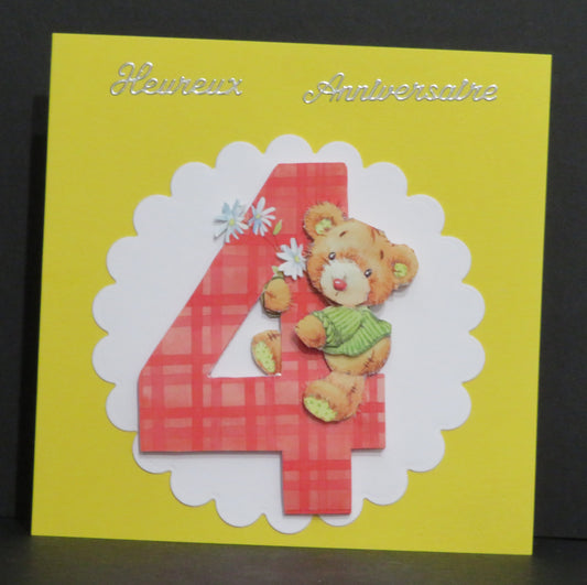 Carte artisanale 3D - Anniversaire 4 ans