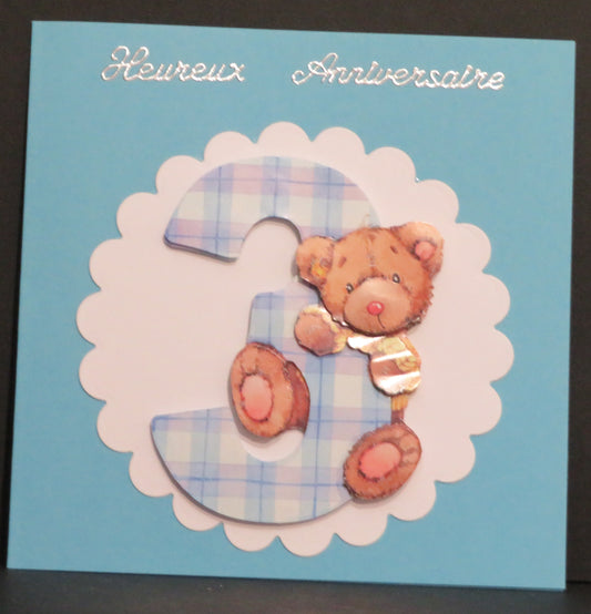 Carte artisanale 3D - Anniversaire 3 ans