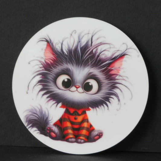 Sous-verre humour - Chat curieux en pull rayé