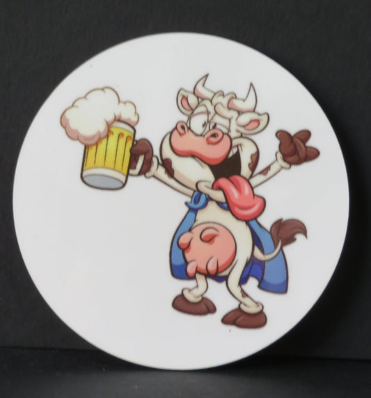 Sous-verre humour - Vache joyeuse à la bière
