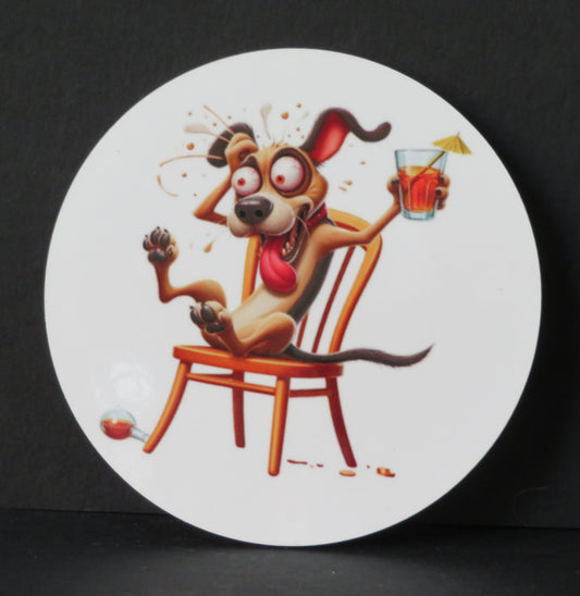 Sous-verre humour - Chien fêtard cocktail à la patte