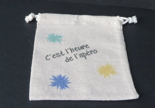 Pochette en jute " C'est l'heure de l'apéro" - Pour ranger vos sous-verres avec style