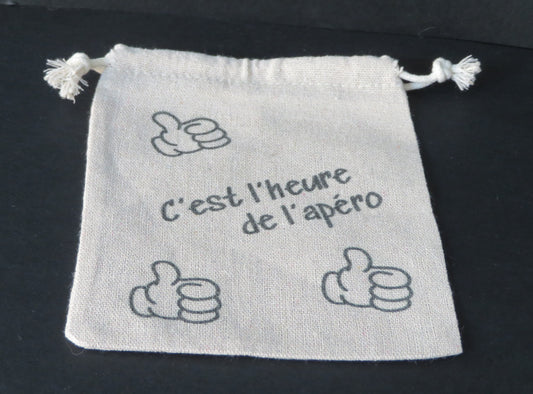 Pochette en jute " C'est l'heure de l'apéro" - Pour ranger vos sous-verres avec style